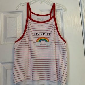 White Crop Strapped Tank Top with red stripes
